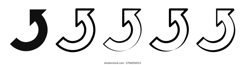 Icono simple con flechas negras curvas que apuntan hacia arriba en un grosor variable que muestra la dirección del movimiento y el progreso. Ilustración vectorial diseñada para uso de interfaz, navegación y concepto de crecimiento.