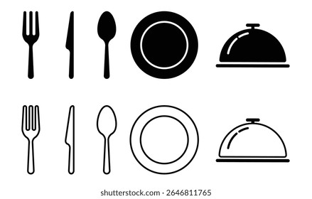 ícone simples de talheres garfo colher faca servindo prato restaurante e café