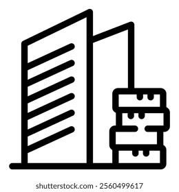 Simple icon of a data center building storing important digital information on a server