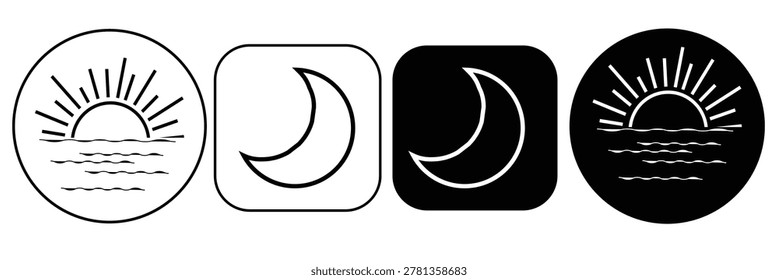 Simple icon of Day and night, dark and light modes. Screen brightness and contrast level control icons. Day night switch. Simple icon of Day and night, dark and light modes. Screen brightness and contrast level control icons. Day night switch. white background, EPS10 