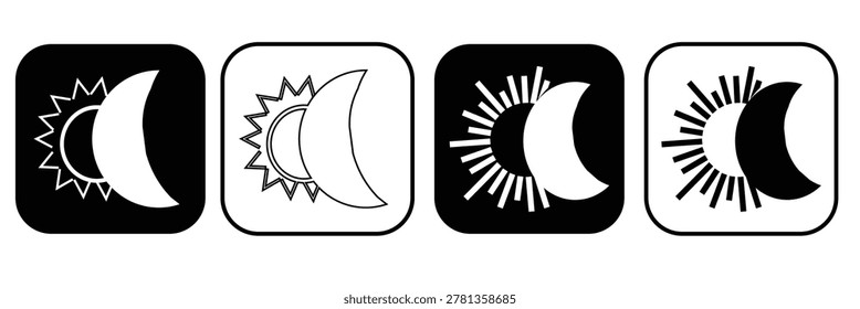 Simple icon of Day and night, dark and light modes. Screen brightness and contrast level control icons. Day night switch. Simple icon of Day and night, dark and light modes. Screen brightness and contrast level control icons. Day night switch. white background, EPS10 