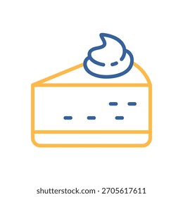 Un simple icono de una deliciosa rebanada de tarta de queso con una crema de cobertura. Diseñado en un estilo de contorno limpio, moderno y plano. Perfecto para menús de cafetería, App y Sitios web.
