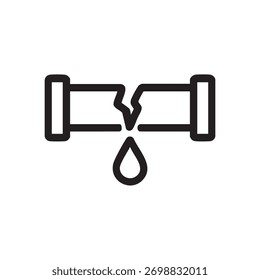 Simple icon depicting a broken pipe and leaking water droplet.