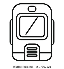 Simple icon depicting the front of a train, with a large window and a minimalist design, representing public transit