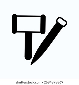 Icono simple que representa un martillo y un clavo en estilo minimalista