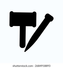 Icono simple que representa un martillo y un clavo en estilo minimalista