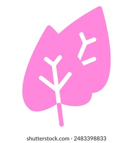 A simple icon depicting a pink leaf with white veins.