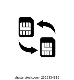 A simple icon depicting the transfer or migration of data between two SIM cards, representing connectivity, compatibility, and mobility