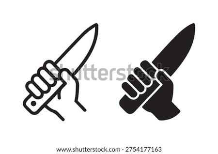 Simple icon depicting two hands firmly grasping knives, representing potential danger.