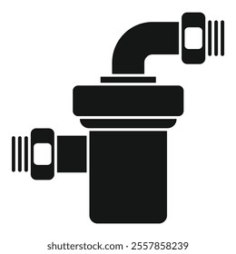 Simple icon depicting a water filter system purifying tap water with a replaceable cartridge