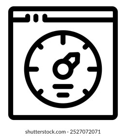 Simple icon depicting a website loading speed test with a speedometer gauge indicating fast performance