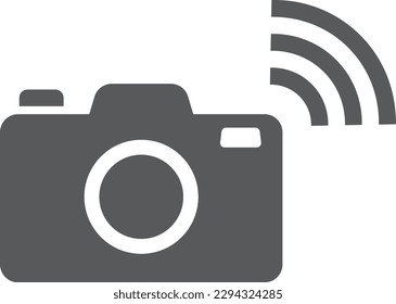 A simple icon of a digital camera with Wi-Fi radio waves