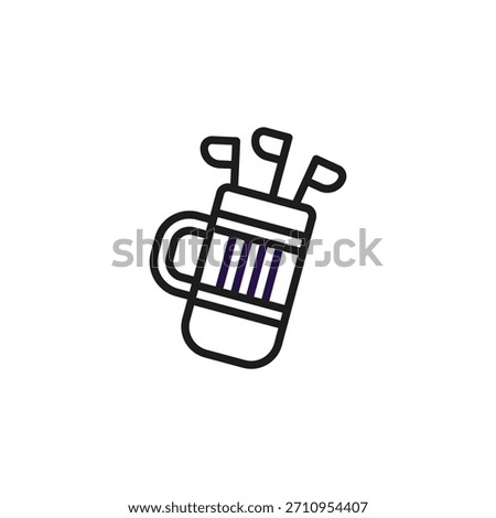 A simple icon displays a golf bag filled with clubs, representing the sport of golf, leisure activities, and recreational pursuits. This icon symbolizes outdoor fun, athletic competition, and