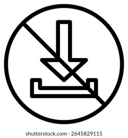 Simple icon displays no download with a crossed out download symbol, indicating content restriction and preventing access for general use.