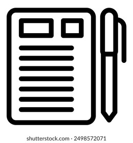 Simple icon of a document with a pen, representing writing, note taking, or editing