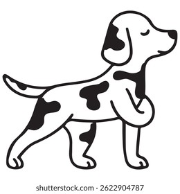 einfache Ikone eines Yogahundes, nämlich mit einer eingewickelten Pfote stehen und meditieren, für Logos und verschiedene Designs