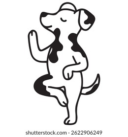 ícone simples de um cão fazendo ioga, nomeadamente balanceamento em uma pata, para logos e vários desenhos