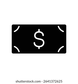 Simple icon of a dollar bill.  Black and white design