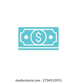 A simple icon of a dollar bill in teal and white on a white background