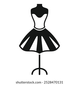 Simple icon of a dress on a mannequin, representing the fashion industry and clothing design