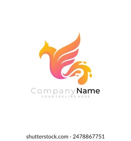 simple icon of an eagle flying with its wings, orange color
