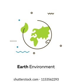 Simple icon Earth Environment in outline style on isolated background. From set is ecology and recycle. Leaf globe planet and Earth. 