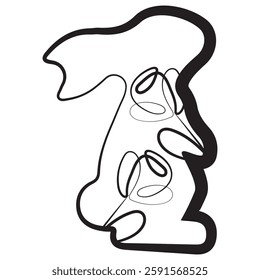 simple icon of Easter bunny standing on hind legs with rose buds in line art style drawn with original outline, for logos and various designs
