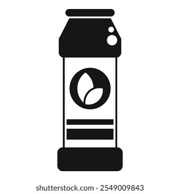 Simple icon of an eco friendly product packaging showing green leaves icon