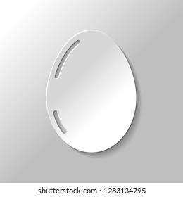 Simple icon of egg with reflection, sign of easter. Paper style with shadow on gray background