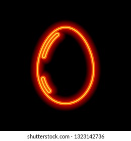 Simple icon of egg with reflection, sign of easter. Orange neon style on black background. Light icon