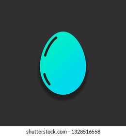 Simple icon of egg with reflection, sign of easter. Colorful logo concept with soft shadow on dark background. Icon color of azure ocean