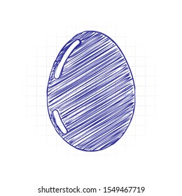 Simple icon of egg with reflection, sign of easter. Hand drawn sketched picture with scribble fill. Blue ink. Doodle on white background
