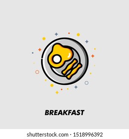 Simple Icon of Egg and Sausage for Breakfast With Flat Filled Outline Style Vector Illustration