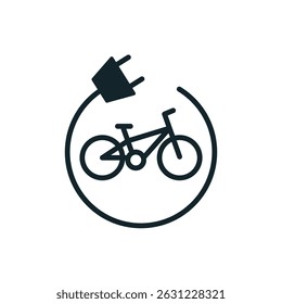 Simple icon of an electric bicycle is being charged, representing sustainable urban transportation