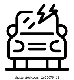 Simple icon of an electric car is being charged, symbolizing the transition to sustainable transportation