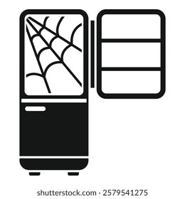 Simple icon of an empty fridge with cobwebs symbolizing hunger, poverty or famine