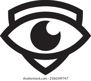 A simple icon of an eye on top of a shield