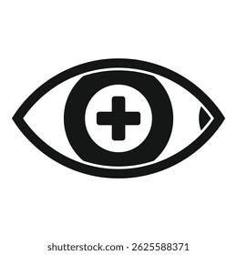 Simple icon of an eye with a plus sign, representing good vision and eye health