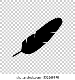 Simple icon of feather. Black icon on transparent background.