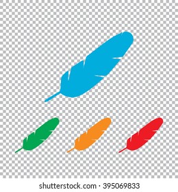 Simple icon of feather. Color set with transparent grid