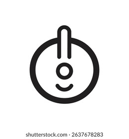 A simple icon featuring a power symbol with a round shape and a minimalist smiling face, rendered in black outline against a transparent backdrop.