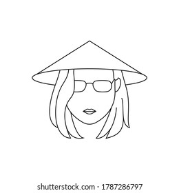 Simple Icon of Female Asian Farmer With Medium Length Haircut Wearing Square Glasses