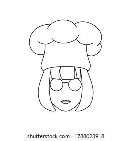 Simple Icon of Female Chef With French Bob Hairstyle Wearing Round Glasses