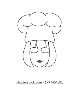 Simple Icon of Female Chef With French Bob Hairstyle Wearing Square Glasses