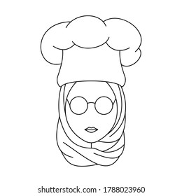 Simple Icon of Female Chef With Headscarf Wearing Round Glasses
