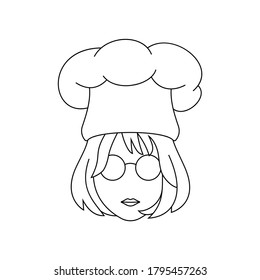 Simple Icon of Female Chef With Short Wavy Haircut Wearing Round Glasses