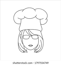 Simple Icon of Female Chef With Side-Swept Bangs Wearing Square Glasses