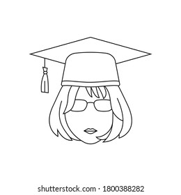 Simple Icon of Female College Student With Short Wavy Haircut Wearing Square Glasses