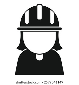 Simple icon of a female construction worker wearing a hard hat, emphasizing workplace safety