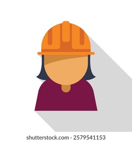 Simple icon of a female construction worker wearing a hard hat, emphasizing workplace safety